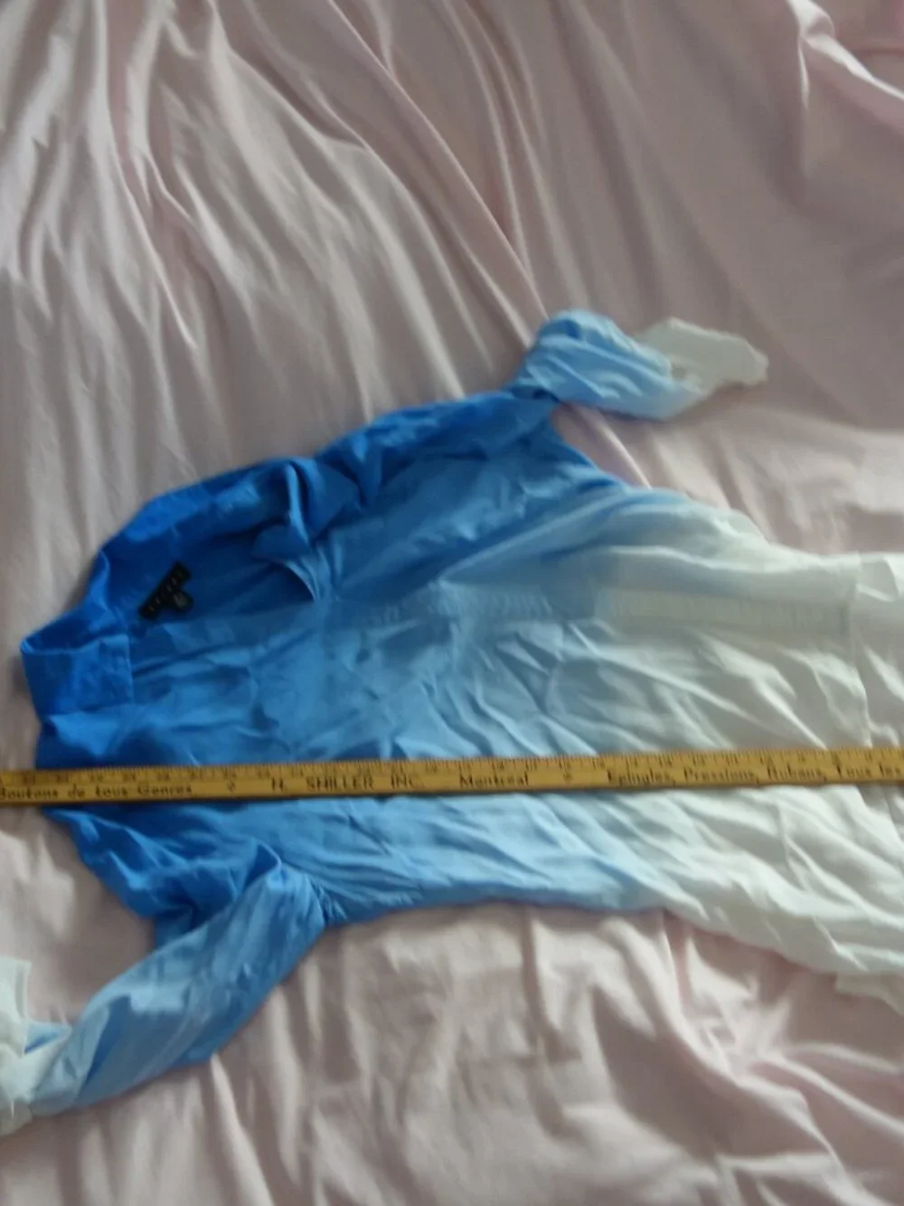 Tribal Blue Ombre Button Up Shirt Roll Tab Sleeve Women's Medium - Picture 5 of 11